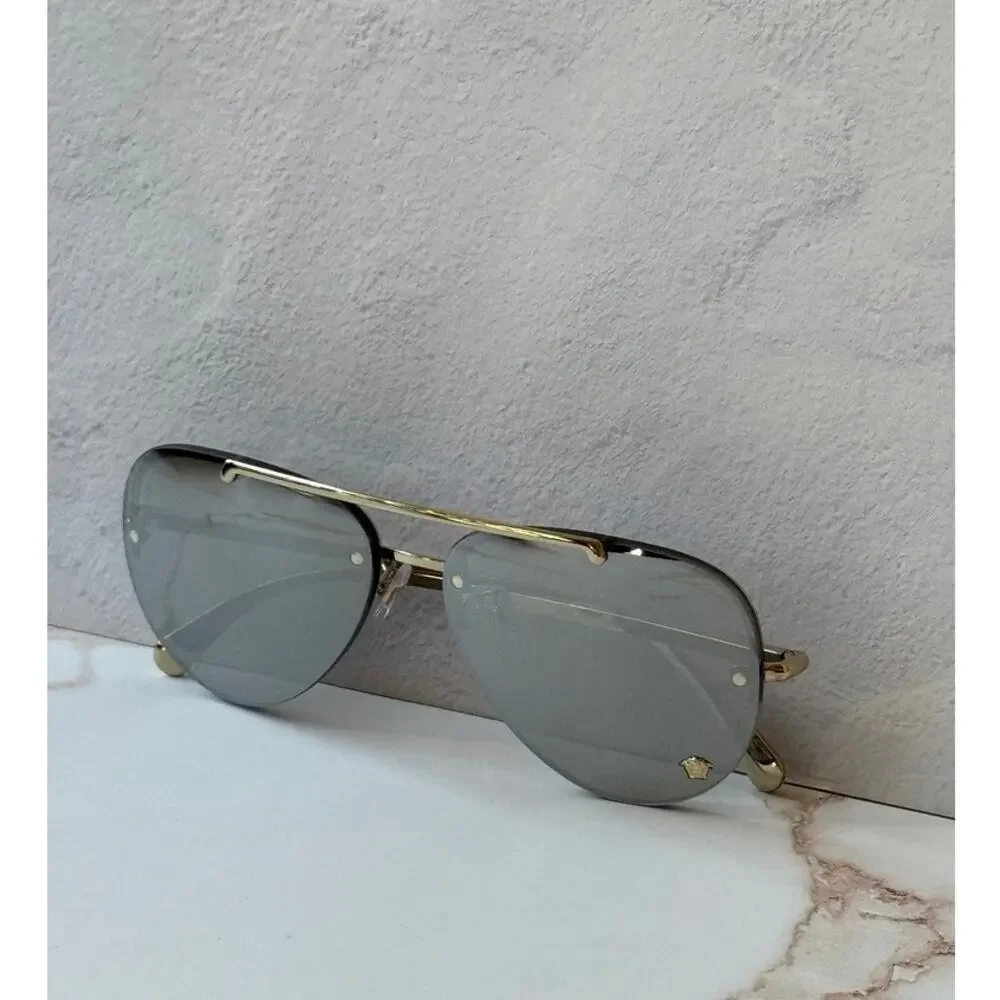 NEW Versace VE2231 Silver Mirror Medusa Aviator Sunglasses